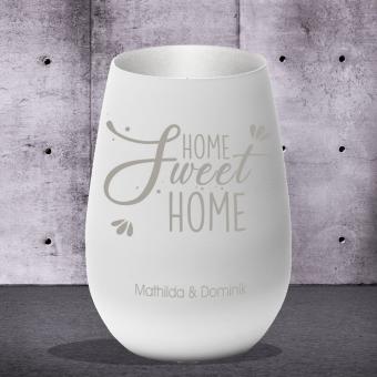 Sweet Home Windlicht mit persönlicher Gravur, perfekt als Einzugsgeschenk Weiß-Silber