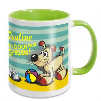 Kinder-Tasse mit Hund und eigenem Namen 