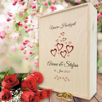 Erinnerungsbox "Herzen" zur Hochzeit mit Namen und Datum bedruckt 