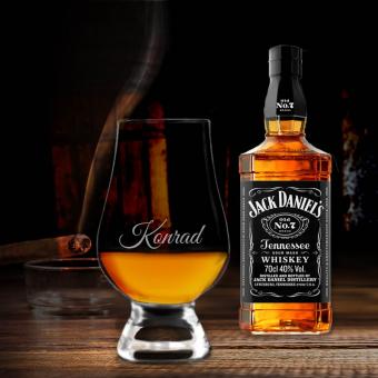 Jack Daniel´s Geschenk-Set mit individuellem Glencairn Whiskyglas 