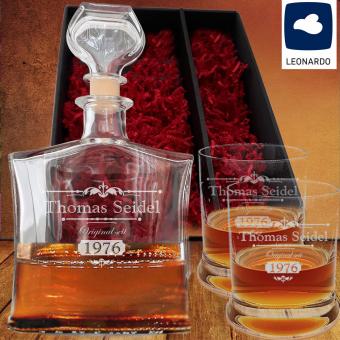 Gravierte Whisky Karaffe mit 2  Leonardo Gläsern im Geschenkset 