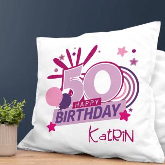 Bedrucktes Kissen - ideal zum 50. Geburtstag mit Wunschnamen 