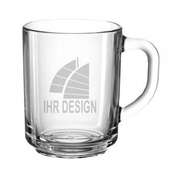 Glastasse / Tasse aus Glas mit Logo oder Design Muster (mit Gravur)