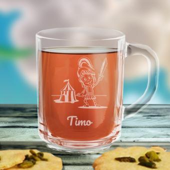 Glas Tasse Ritter mit Namen graviert 