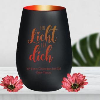 Individuell graviertes Windlicht / Glückslicht mit Wunschtext als Geschenkidee Schwarz-Rot