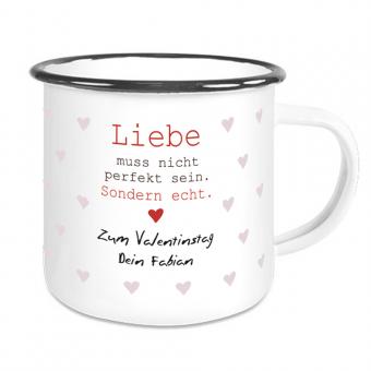 Emaille Tasse mit Namen und Spruch Liebe muss nicht... 