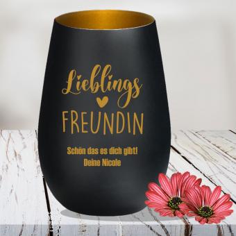 Personalisiertes Windlicht für die beste Freundin mit Wunschtext Schwarz-Gold