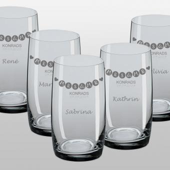 Longdrinkglas als Spar Set für die Hochzeit graviert 