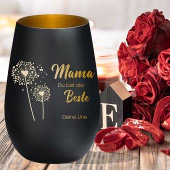 Windlicht "Mama du bist die Beste" Geschenkidee mit deinem Namen Schwarz-Gold