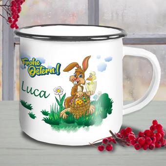 Emaille Tasse für Kinder zu Ostern mit Namen bedruckt 