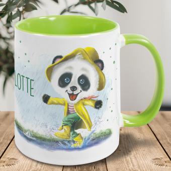 Keramiktasse für Kinder mit Panda und Namen personalisiert 