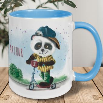 Panda Tasse  für Jungs mit Scooter und Namen personalisiert 