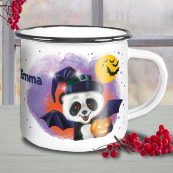 Halloween Emaille-Tasse mit Namen bedruckt 