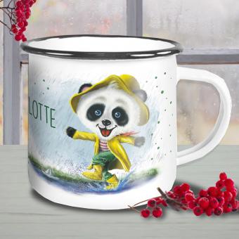 Emaille Tasse für Mädchen mit Panda und Namen bedruckt 