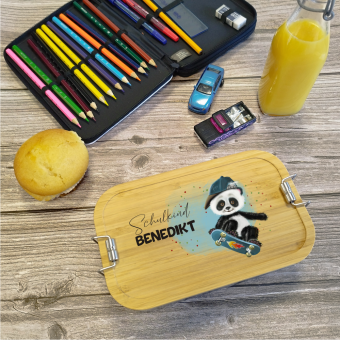 Lunchbox Edelstahl mit Bambusdeckel und deinem Namen bedruckt 