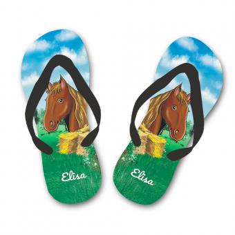 Flip Flops für Mädchen mit Pferdemotiv und Namen 