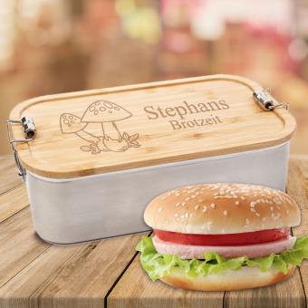 Edelstahl-Lunchbox mit Pilzmotiv personalisiert 