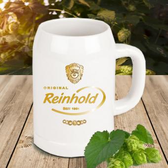 Bedruckter Bierkrug 0,5 l aus Keramik mit Namen personalisiert 