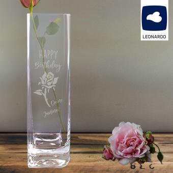 Vase Leonardo mit Gravur Rose und Wunschtext 