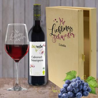 Rotwein Geschenkset mit Gravur für Lieblingsmenschen 