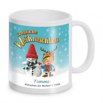 Schneemann Weihnachts-Tasse mit Namen personalisiert 