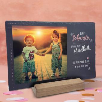 Bedruckte Schieferplatte für die Schwester mit Foto und Wunschtext 