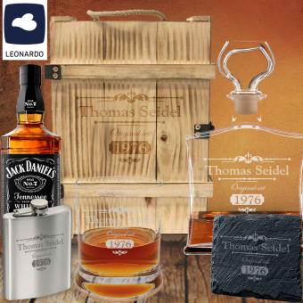 Jack Daniels - Leonardo Whisky Geschenkset mit Flachmann 