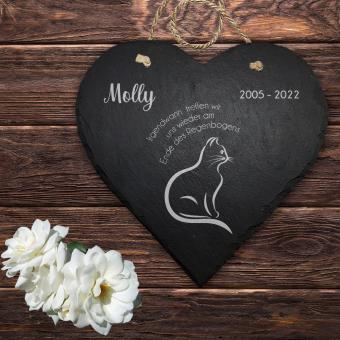 Schieferplatte Herz mit Spruch als Erinnerung an deine Katze 