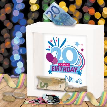 Bilderrahmen Spardose für Geldgeschenke zum 20. Geburtstag 