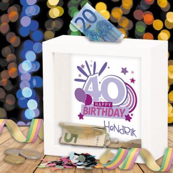 Personalisierte Bilderrahmen Spardose zum 40. Geburtstag 