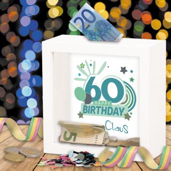 Bilderrahmen Spardose zum 60. Geburtstag personalisiert 