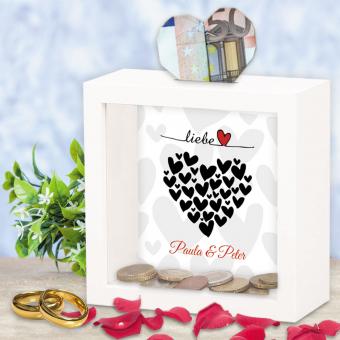 Individuell bedruckte Bilderrahmen Spardose zur Hochzeit 