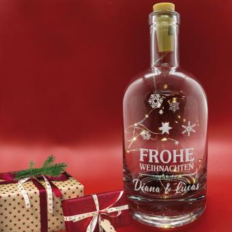 Beleuchtete Flasche / Leucht-Flasche individuell graviert für Weihnachten 