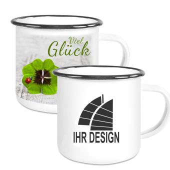 Emaille Tasse / Becher mit Logo oder Design bedrucken 