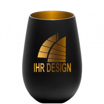 Windlicht / Teelicht / Kerzenhalter mit eigenem Logo/Design schwarz-gold | Gravur