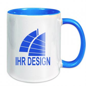 Zweifarbige Tasse / Keramiktasse mit Ihrem Logo oder Design blau | Fotodruck 4c