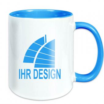 Zweifarbige Tasse / Keramiktasse mit Ihrem Logo oder Design hellblau | Fotodruck 4c