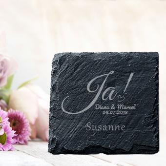 Schiefer-Untersetzer zur Hochzeit mit Namen mit Gästenamen