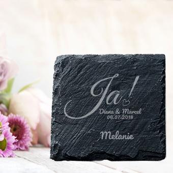 Schiefer-Untersetzer zur Hochzeit mit Namen 