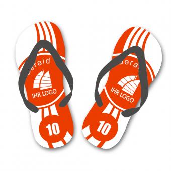 Flip Flops / Badelatschen mit Namen und Vereins-Logo, rot 