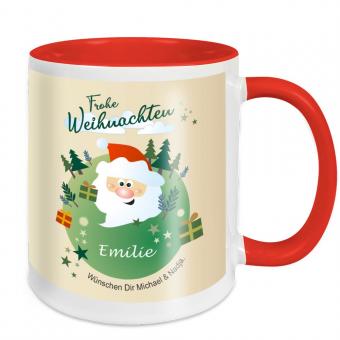 Tasse mit Weihnachtsmotiv, Namen und Text 