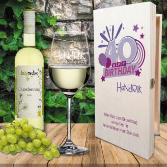 Individuell gestaltetes Wein-Geschenkset zum 40. Geburtstag Biorebe Chardonnay
