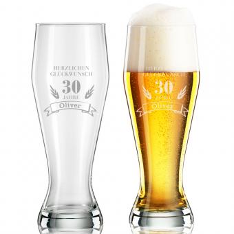 Weizenbierglas / Weißbierglas zum Geburtstag mit persönlicher Gravur 