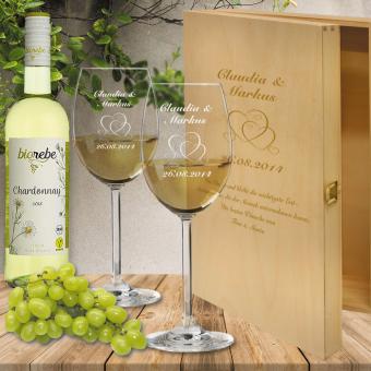 Persönliches Wein-Geschenkset zur Hochzeit mit Weißwein