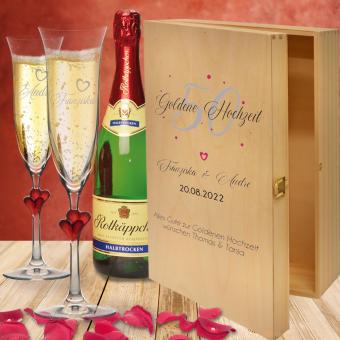 Idee zur Goldenen Hochzeit der Eltern - Sekt Geschenk Set - 