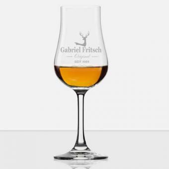 Whiskyglas mit Stiel und Gravur 