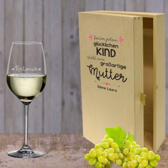 Wein Geschenkset mit bedruckter Kiste für deine Mama mit Spruch und Name ohne Wein