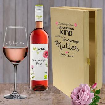 Wein Geschenkset mit bedruckter Kiste für deine Mama mit Spruch und Name Biorebe Sangiovese Rosé