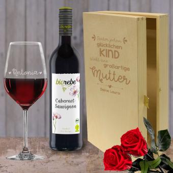Rotwein Geschenkset personalisieren für die Mama Biorebe Cabernet Sauvignon