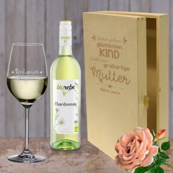 Weinset mit Rosé oder Weißwein zum verschenken für deine Mama Biorebe Chardonnay